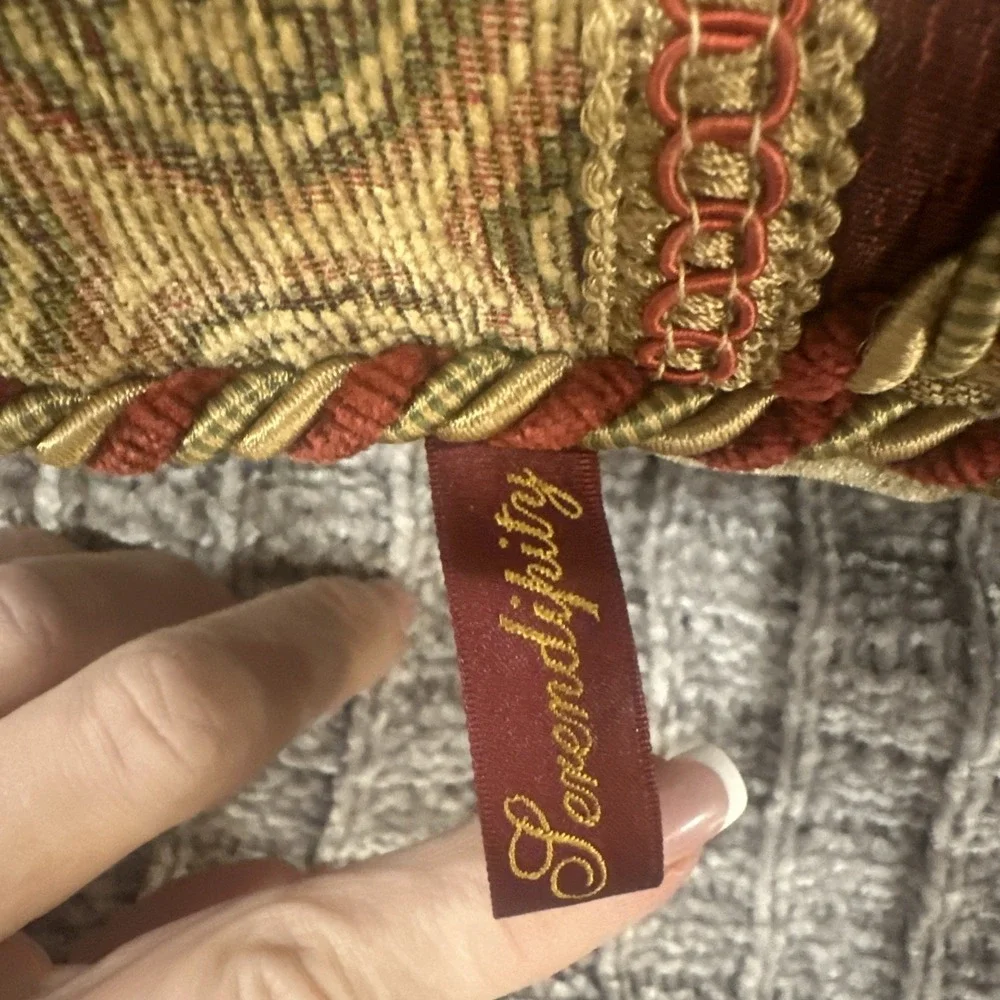 SERENDIPITY Gold Red Tapestry Throw  Pillow Reversible TASSELS‎ Maximalist Luxe